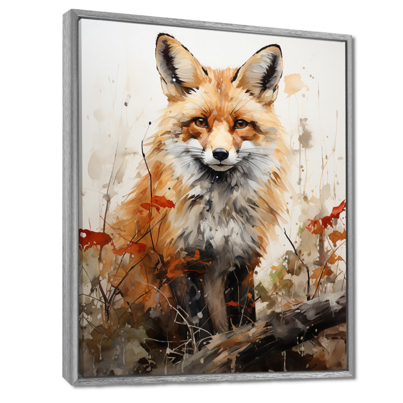 Fox Wilderness Observer - Art mural de renard pour le salon, H 20 po x l 12 po x P 1 po, Encadrement argenté
