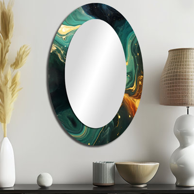 Abstrait vert et marbre doré I - miroir mural moderne ovale