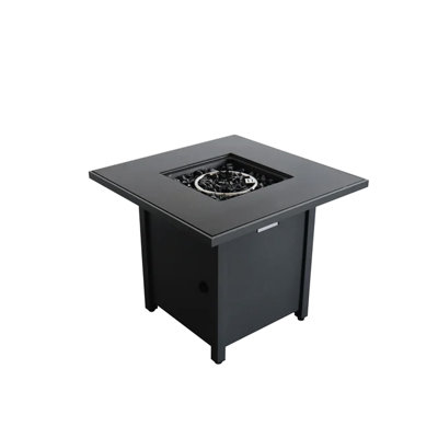 30" Fire Pit With Smoked Glass Protector - Heat Stainless Steel Propane/Gas Lava Rocks 40,000 Gray Table Propane/Natural Gas Compatible 25" H X D