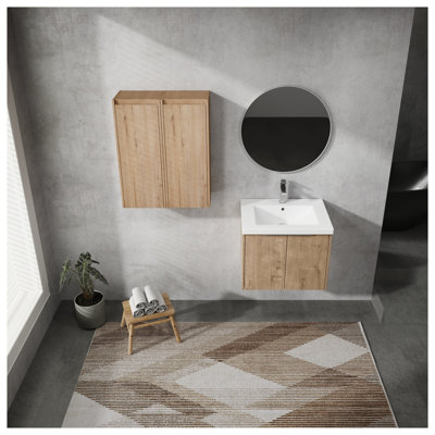 Meuble-lavabo mural 24 po avec lavabo et armoire d'appoint, finition chêne imitation 24 po