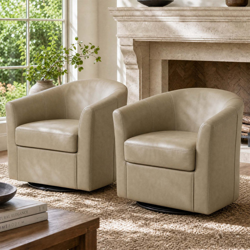 Fauteuil demi-tonneau pivotant en similicuir crème Parlington, Crème