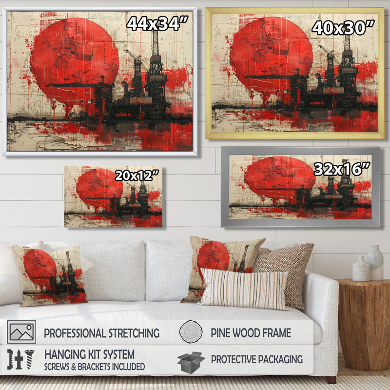 Impression d'art mural rouge noir et pétrochimie, Toile encadrée noire simple, H 12 po x l 20 po x P 1 po