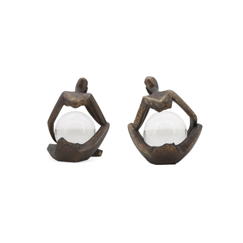 Dorron 8" Aracar Statuary With Cyrstal Sphere, Bronze