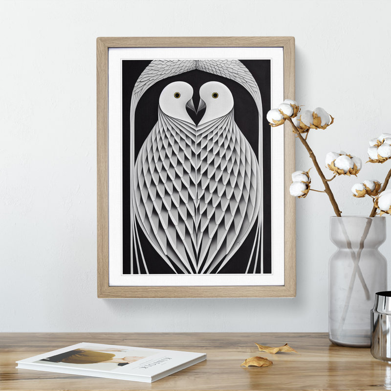 Symmetrical Birds Abstract - Single Picture Frame Print, 64cm H x 46cm W x 2cm D, Oak Framed