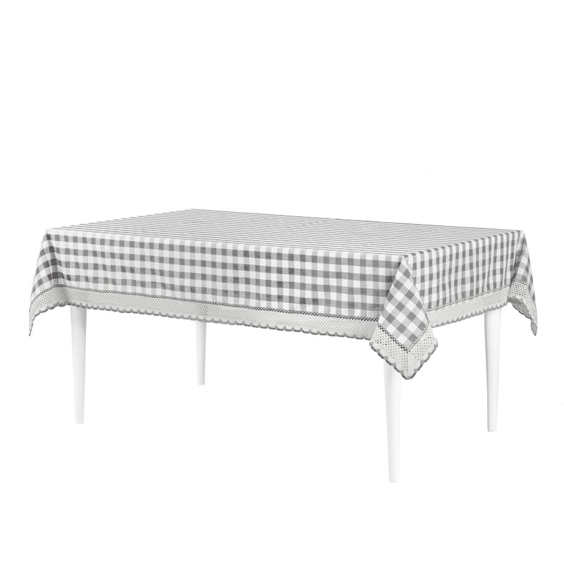 Linhart Checkered Cotton Blend Tablecloth, Gray, 120" x 60"