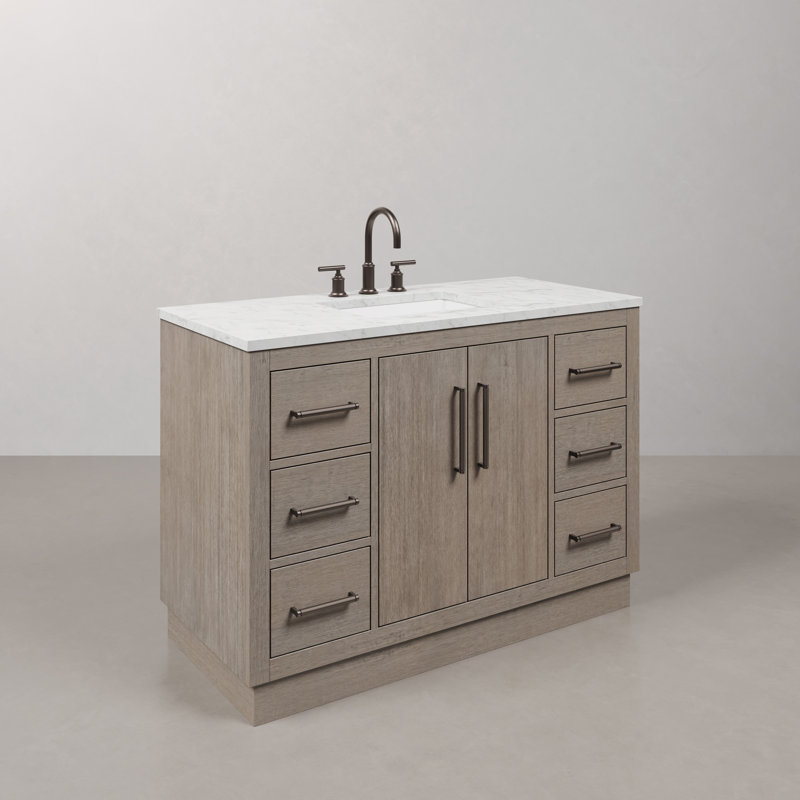 Hugo 48" Carrara White Marble Countertop Bath Vanity in Gray Oak with Faucet, Oil Rubbed Bronze