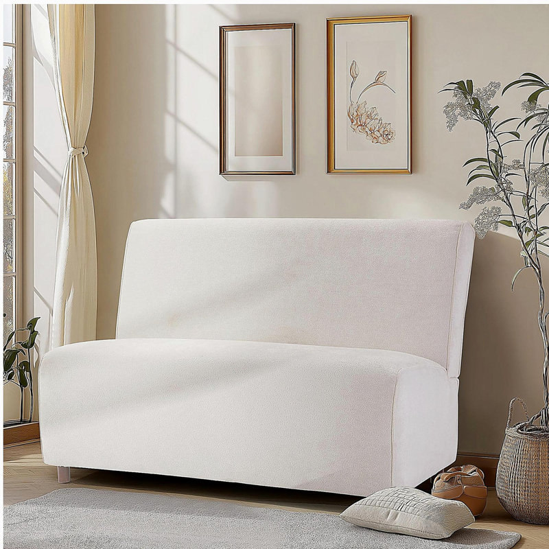 Causeuse en tissu 49 po - Housse en boucle beige 49 po - Coussin éponge haute densité 25D, pieds brun clair, canapé moderne pour le salon
