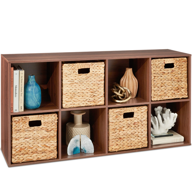 8-Cube Bookshelf, 13.5In Display Storage System, Organizer W/ Removable Back Panels - Sage, Greige