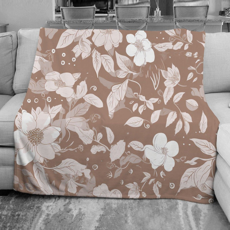 Floral Botanical Fleece Blanket, 68" W x 80" L, Gold/Green Floral