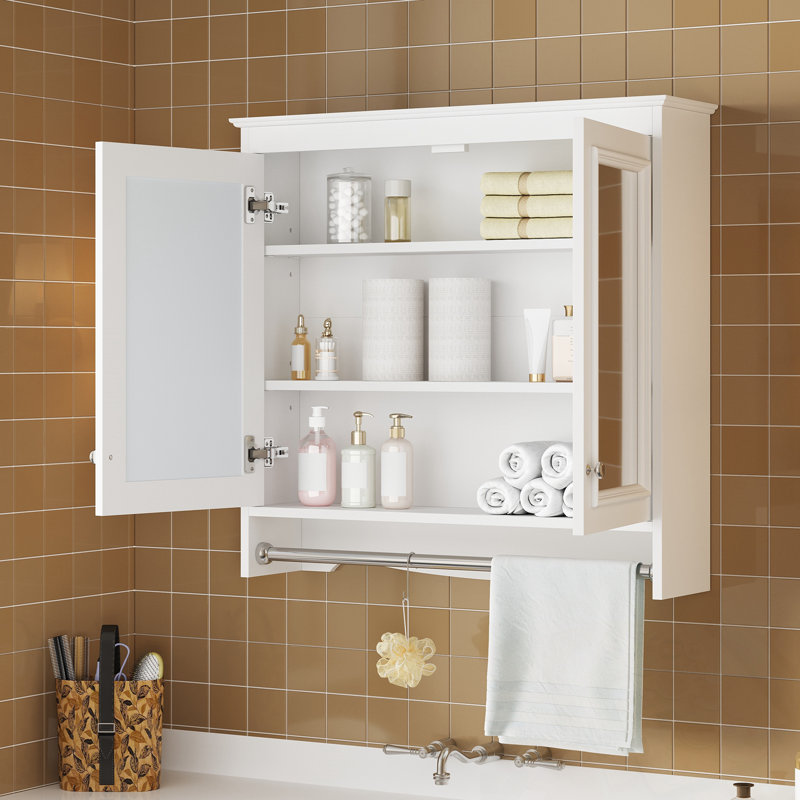 Armoire à miroir avec tablettes réglables et portes à fermeture douce, White