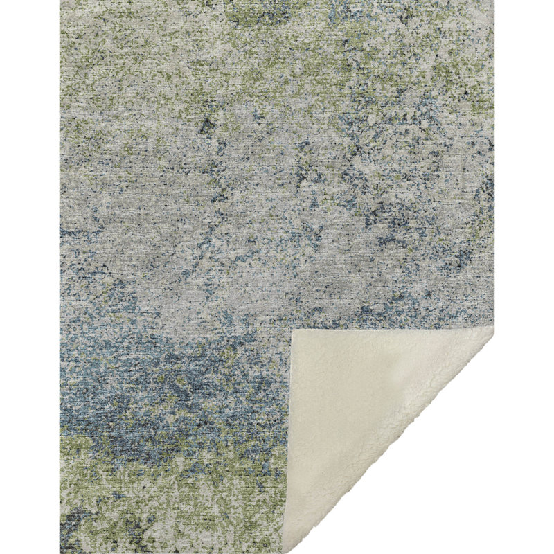 Premium Machine Washable Addison Sherpa Throw Blanket, Green Abstract 1