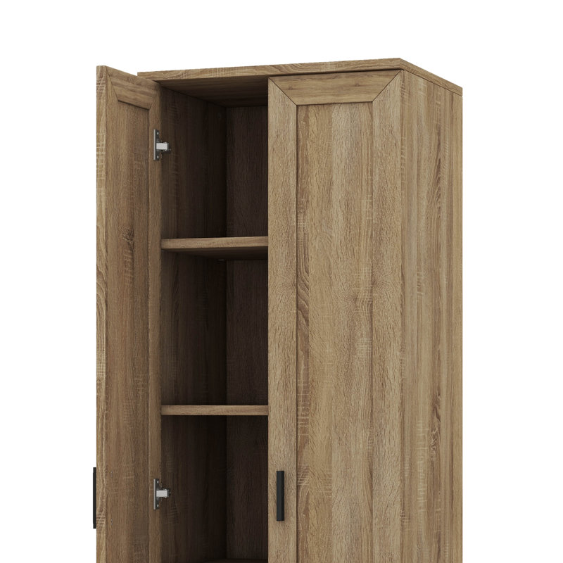 Armoire de rangement polyvalente à 2 portes pour bureau de salle de bain avec tablettes réglables, Brun