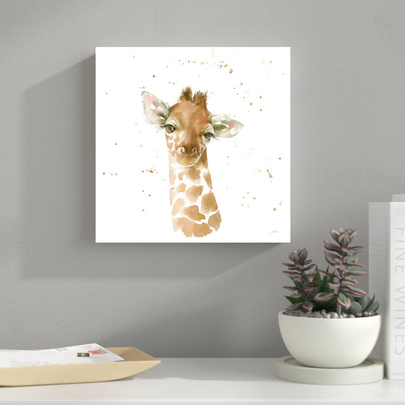 «Baby Giraffe» par Katrina Pete - impression, H 12 po x l 12 po, Non, Toile tendue