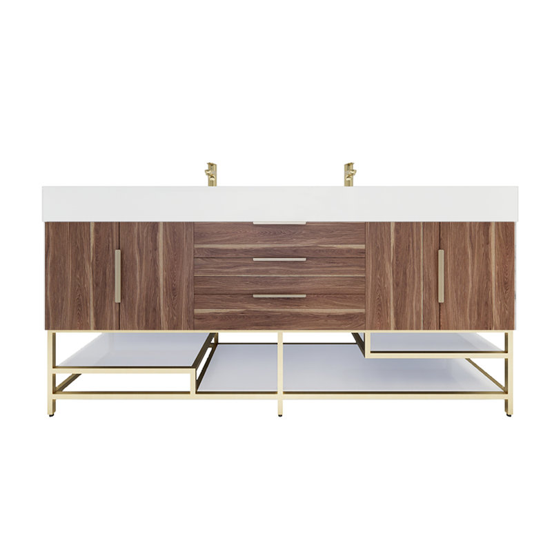 Ensemble de meuble-lavabo double 72 po Glasgow, Chêne blanc foncé, Blanc