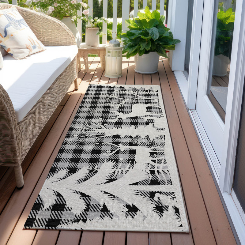 Machine Washable Indoor/Outdoor Christmas Reindeer Xhevrie Gray Rug, Runner 2'3" x 7'6"