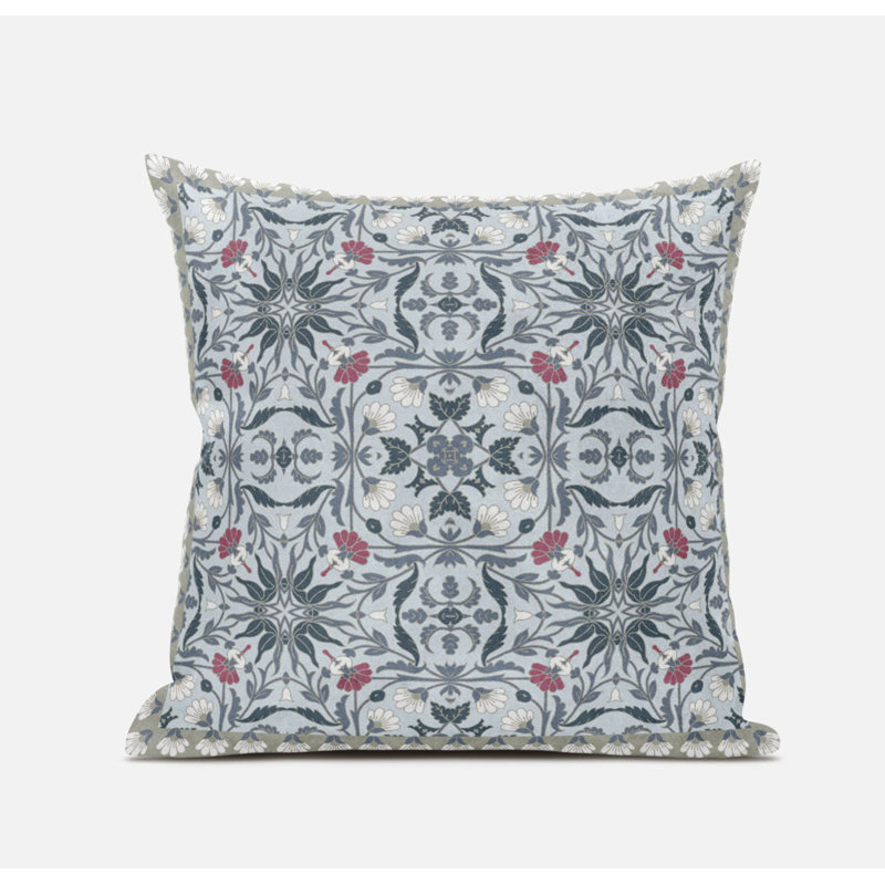 Paisley Reversible Throw Pillow, Muted Orange And Indigo Paisley Blown Seam Suede, 18" x 18"