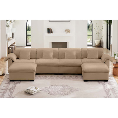Grand canapé modulaire à assise profonde en forme de U avec sièges de rangement et 2 repose-pieds de rangement