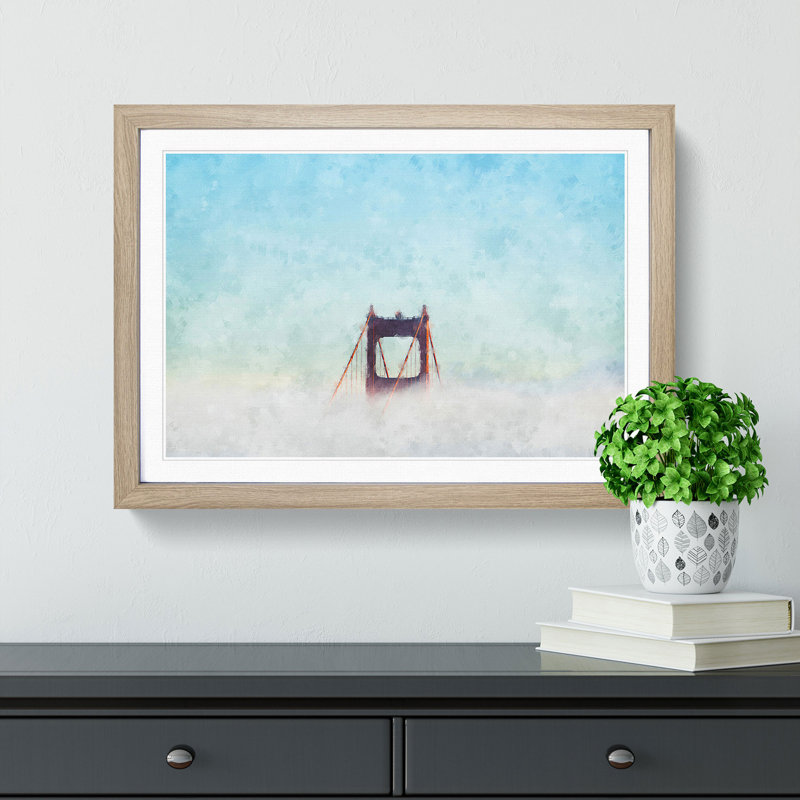 Golden Gate Bridge Tip - Picture Frame Graphic Art Print, 33cm H x 45cm W x 2cm D, Oak Framed