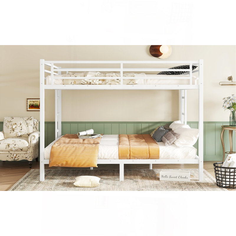 Metal Queen Over Queen Bunk Bed For Teens And Adults,Space-Saving/Noise Reduced/No Box Spring Needed,White