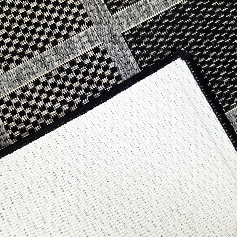 Gere Rug Non Slip Flat Weave Border Check Geometric Kitchen Living Room Carpet, Grey, Rectangle 80 x 150 cm