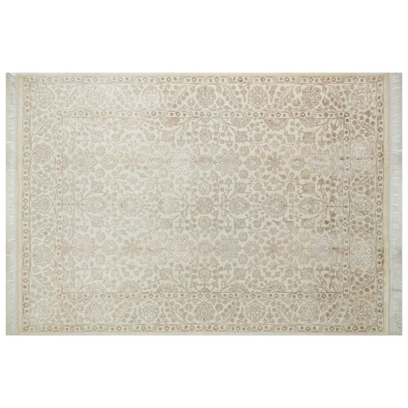 Hand-Knotted Indian Wool Ivory Floral Oriental Vintage Area Rug