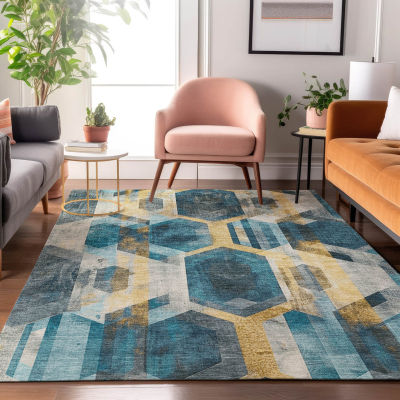 Premium Machine Washable Varroville AMF1722 Geometric Rug, Rectangle 10' x 14'