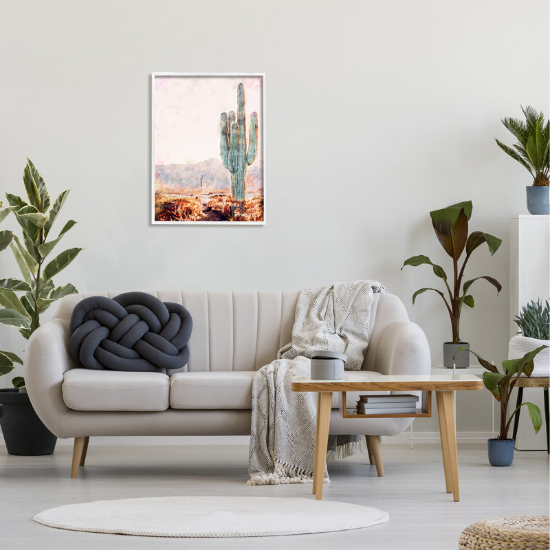 Cactus debout sur fond blanc, H 24 po x l 30 po, Giclée encadrée blanc bord de mer