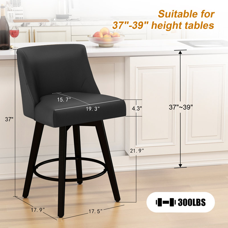 Tabouret de bar et de comptoir pivotant à 360 ° Novogratz - Structure en bois massif, Noir