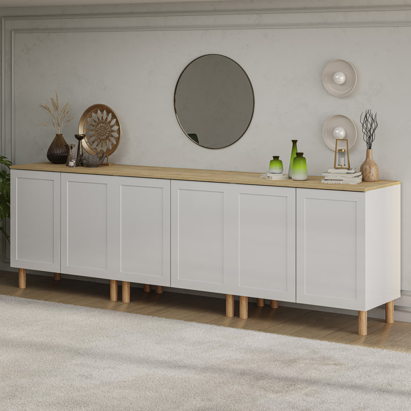 Boli Sideboard, White/Oak, Set of Three