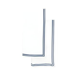 Double Embroidery Border Cotton Napkins (Set Of 4), White/Navy Blue, 10" Square