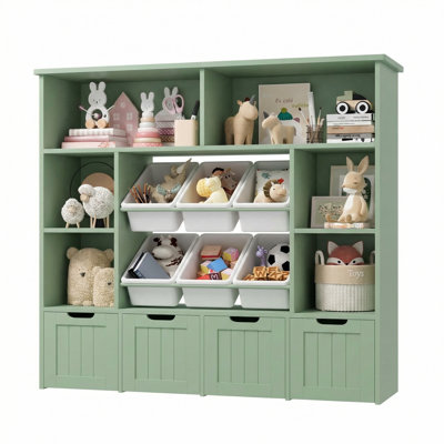 49.4" W Kids Bookcase with 4 Removable Drawers, Cube Organizer