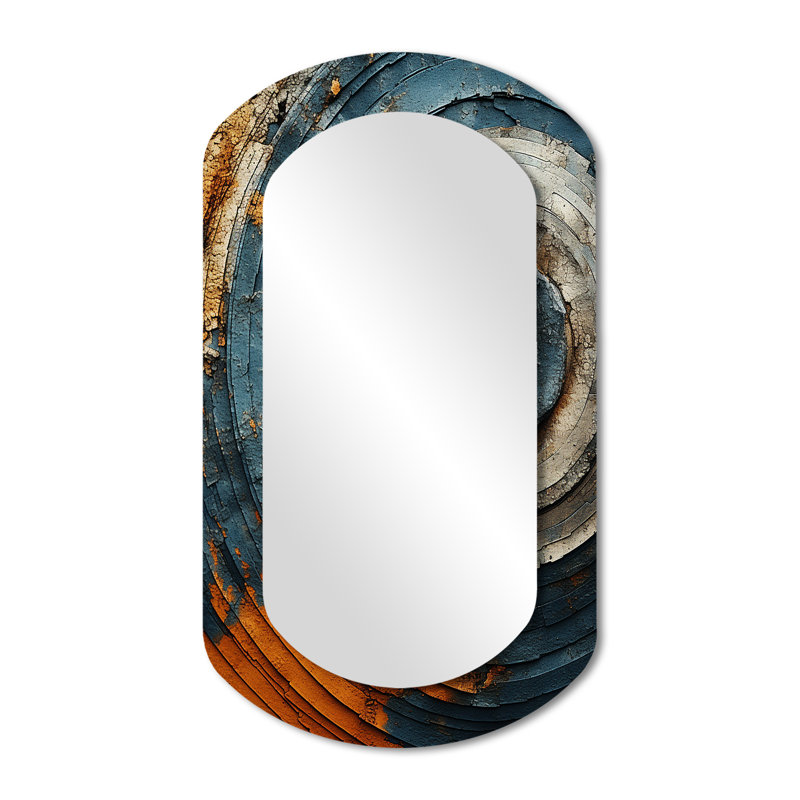 Abstract Graceful woodland  II - Abstract Asymmetrical Decorative Mirror, Blue Cylinder Wall Mirror, Printed Metal Art