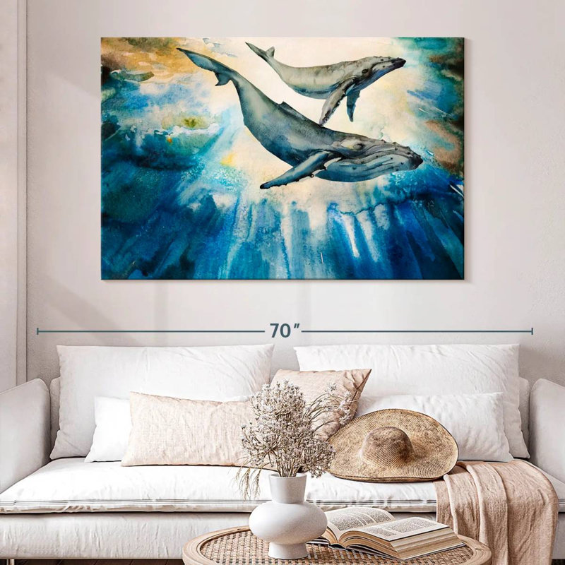 Baleine à bosse et veau Brampt, H 34 po x l 51 po