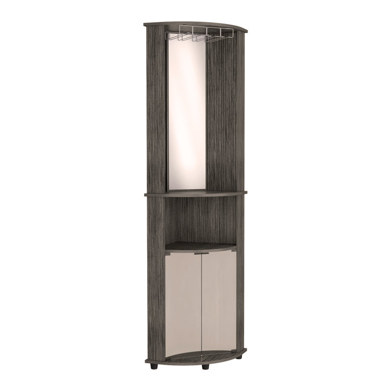 Chicago Corner Bar Cabinet, Rack, Glass Door, Brown