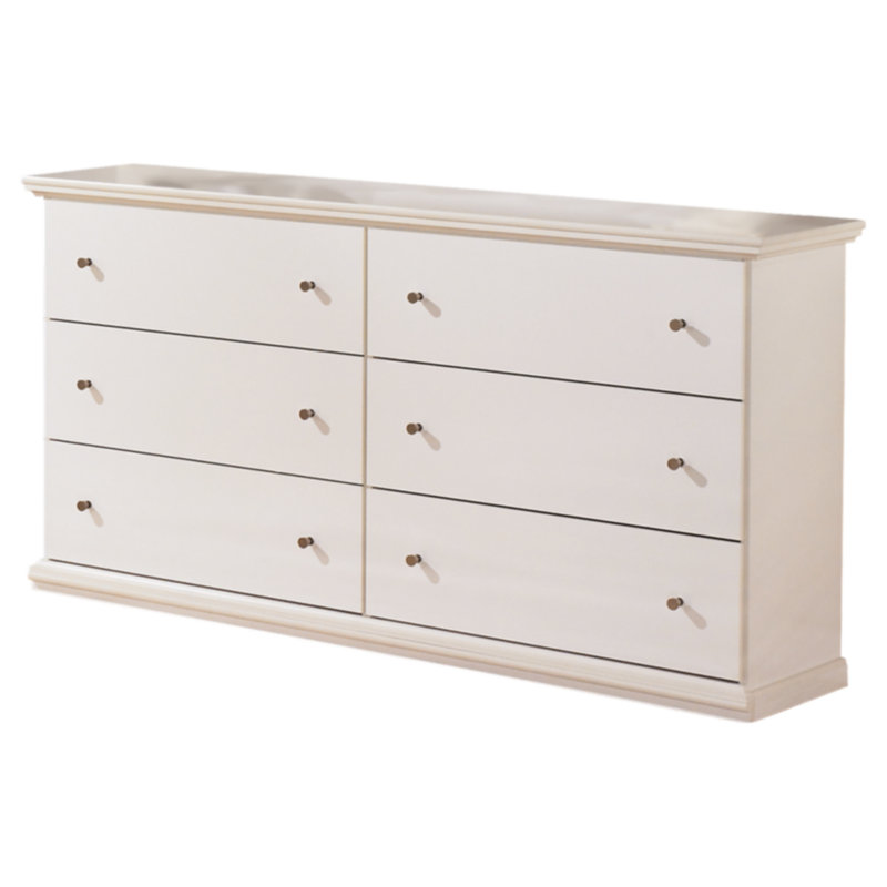 Commode 6 tiroirs Leano, Blanc véritable