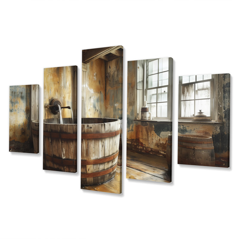 «Brown Rustic Bathroom Charm I», ensemble d'art mural rustique