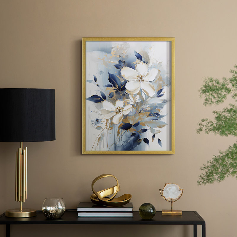 Série FLORAL CCL XXVI - reproduction encadrée de qualité supérieure - prête à être accrochée - aucun clou requis, Doré
