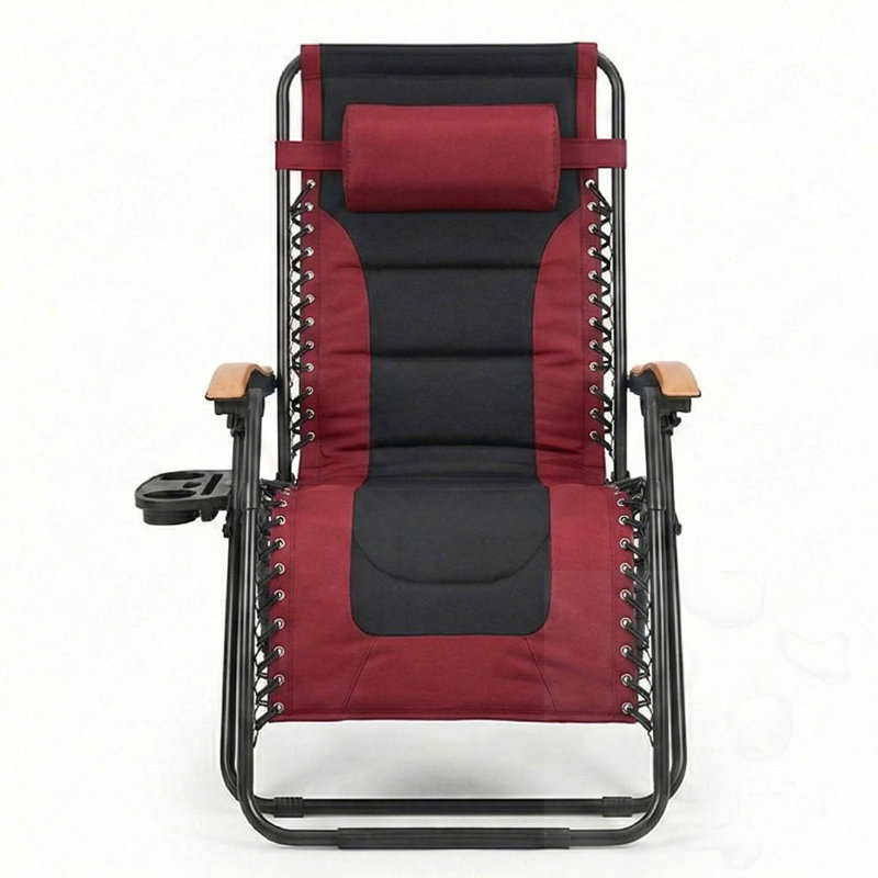 Fauteuil inclinable pliable pour patio avec porte-gobelet, Black/Red