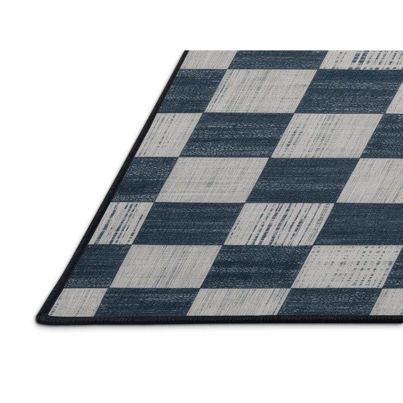 Machine Washable Checkered Gray Area Rug, Round 4'
