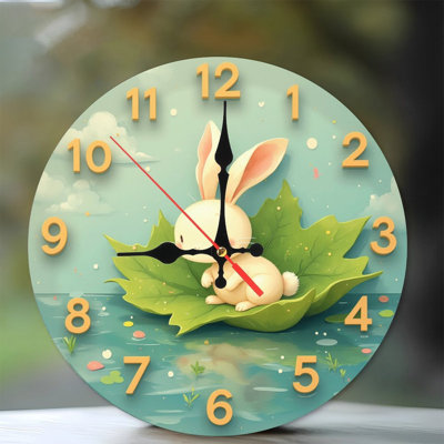 cute bunny rabbit leaf clock design