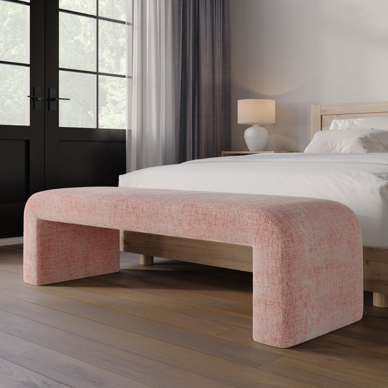 Diedrick Polyester Upholstered Bench, Gwen Pink Microsuede, 19" H x 60" W x 18" D