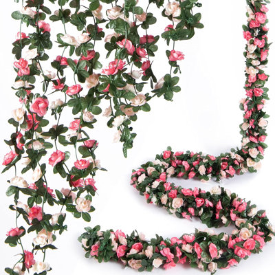8pcs Red Artificial Rose Garland With Green Leaves - Perfect For Weddings, Anniversaries, Birthdays & Christmas Decor