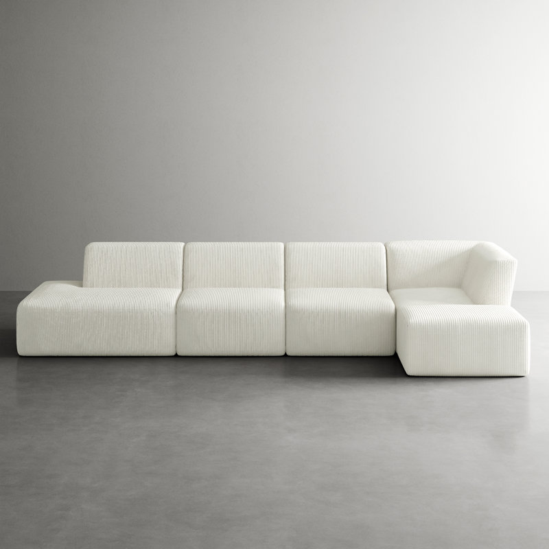 5 Seater Corduroy Seating Component, Beige Corduroy, Right Hand Facing