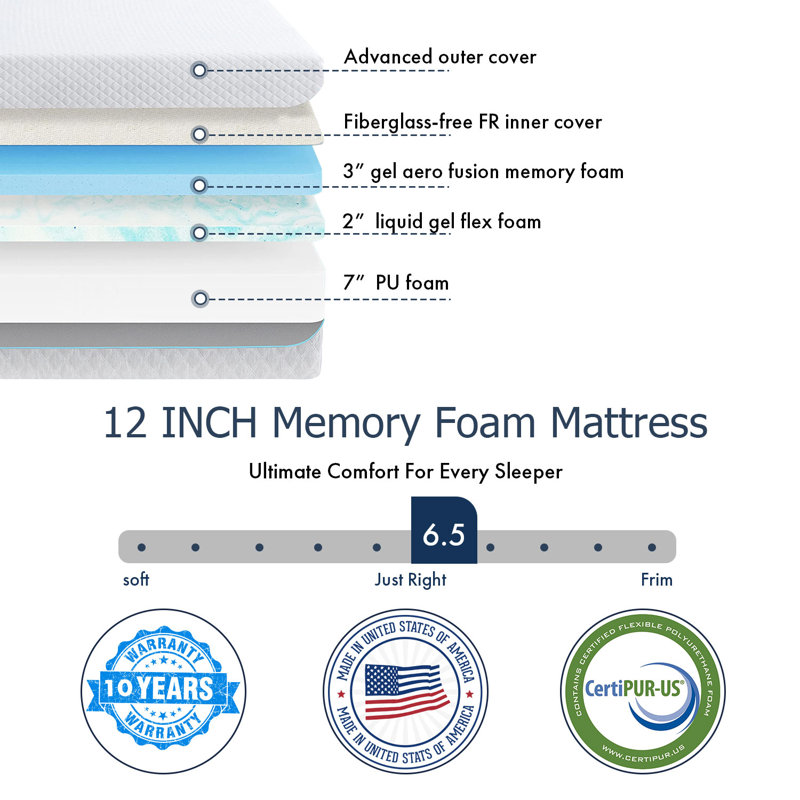Matelas en mousse viscoélastique moyenne 12 po Bloomsdale, Grand