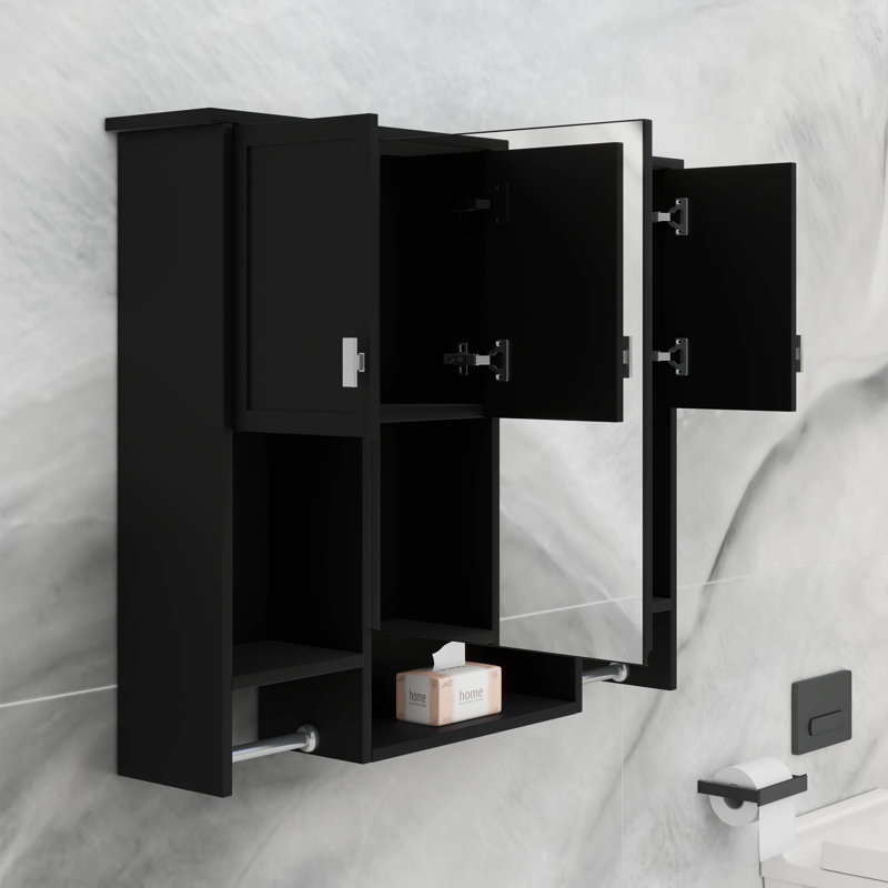 Armoire à pharmacie de salle de bain, armoire de rangement murale avec miroir, tablette ouverte