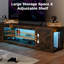 Meuble télé pour téléviseur de 80 po ou moins Farmhouse, système de divertissement à domicile avec lumière DEL, armoire de rangement ouverte et tablettes réglables-2042868527-2042868497