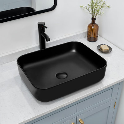 Andover Mills™ Kreutzer 15'' White Ceramic Rectangular Bathroom Sink with Faucet