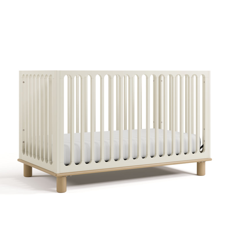 Sicily Deluxe 3-In-1 Convertible Crib With Bonus Toddler Guardrail, Frosted Oat/Driftwood, Crib