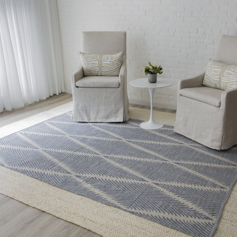 River Geometric Handmade Flatweave Area Rug, Denim, Rectangle 5' x 7'6"