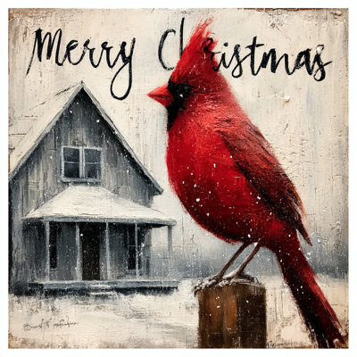 «Merry Christmas Cardinal in Winter Scene», art mural sur toile tendue